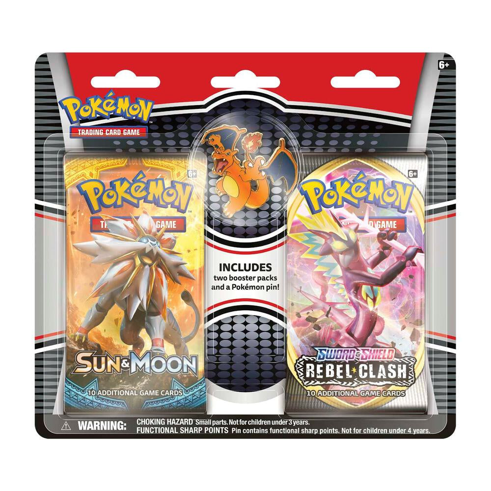 Pokemon: 2 Pack Blister [1 Sun & Moon Base, 1 Rebel Clash, Charizard Pin]